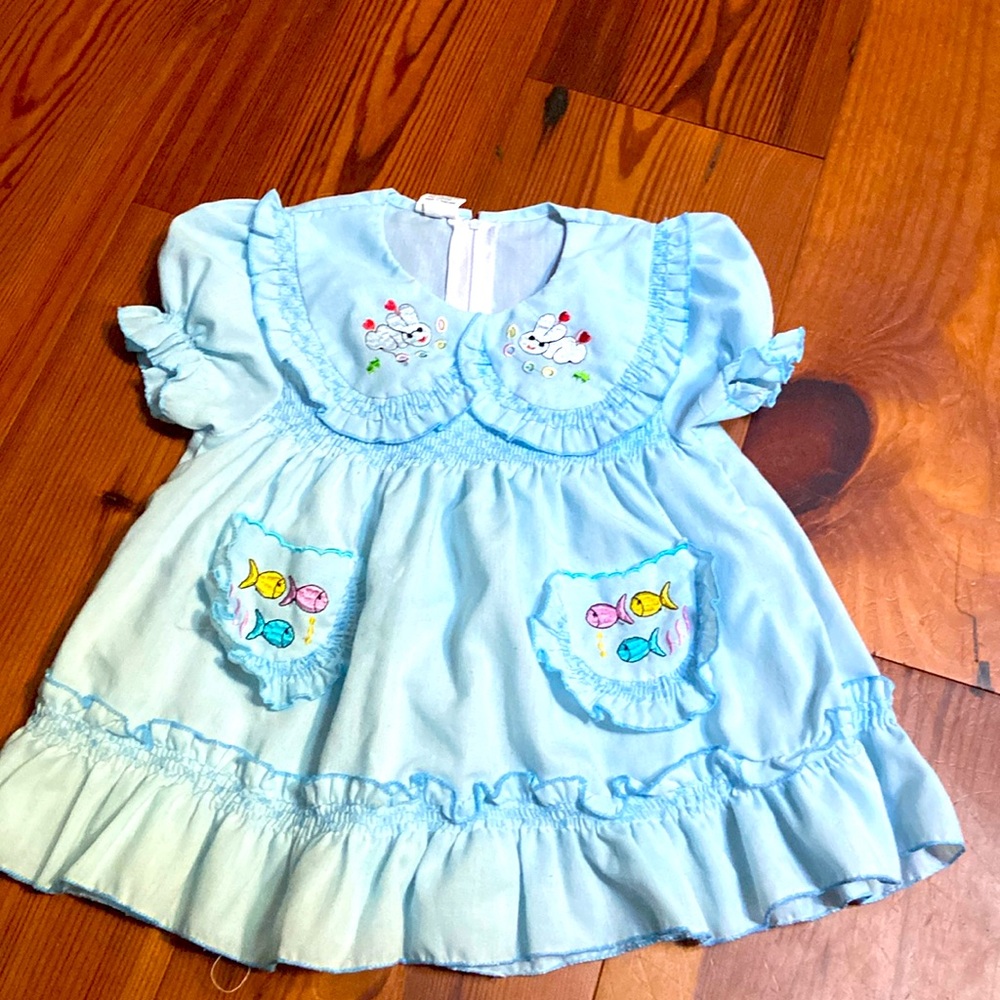 T.W.A. Fashion vintage three month old baby dress embroider details